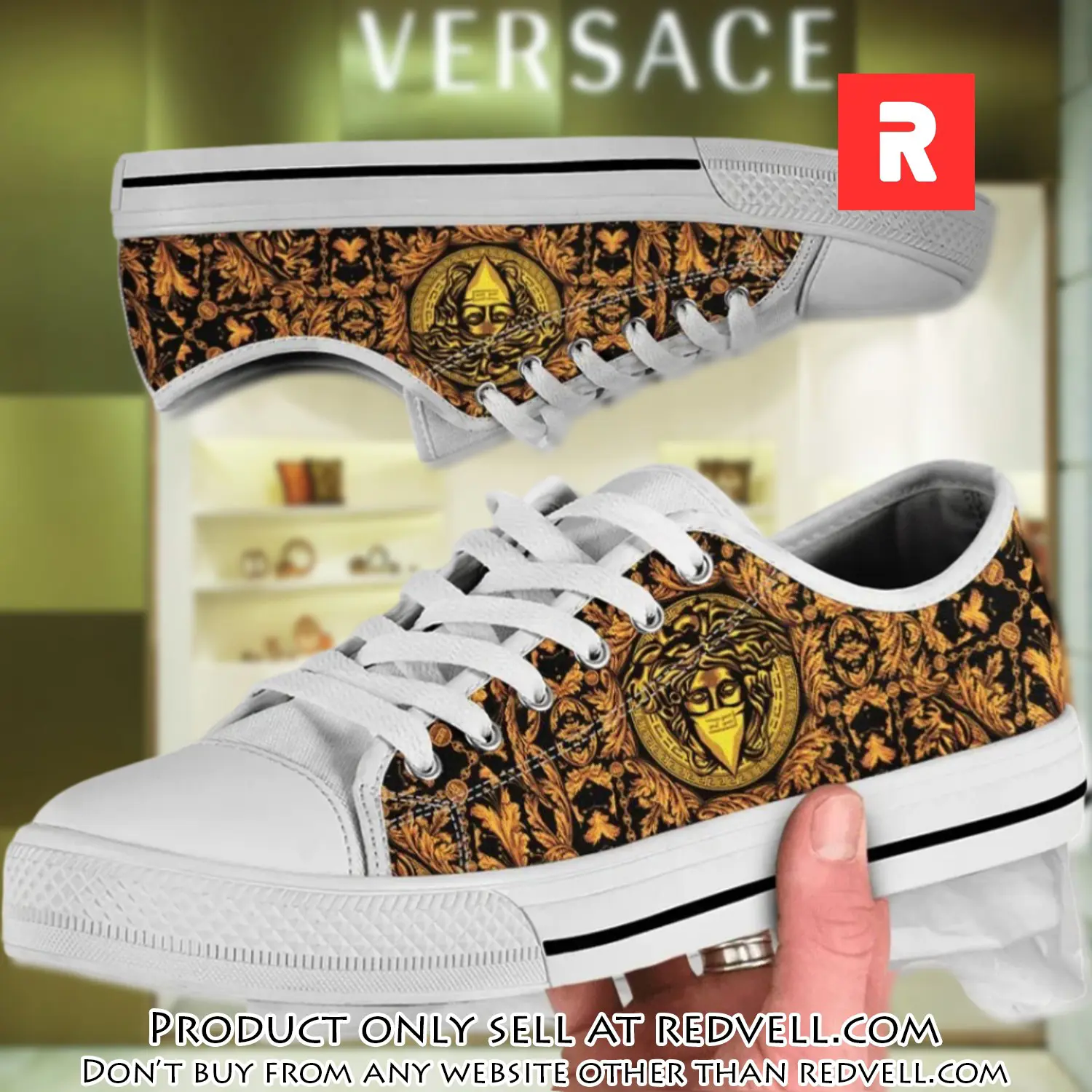 Versace medusa gold white low top canvas shoes luxury brand gifts for men women rv4507672